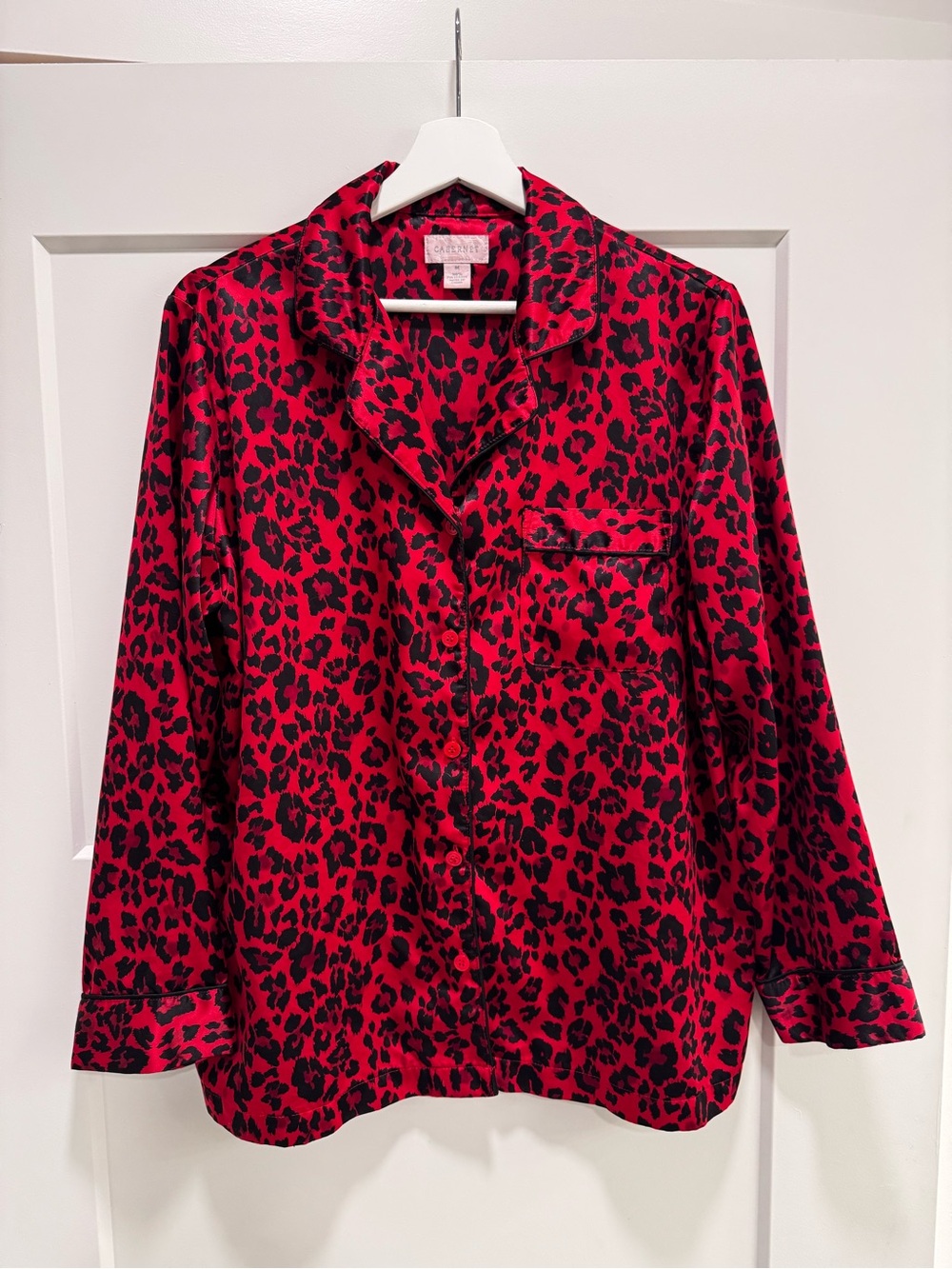 Cabernet red and black Satin Leopard Print Button Down Pajama Top